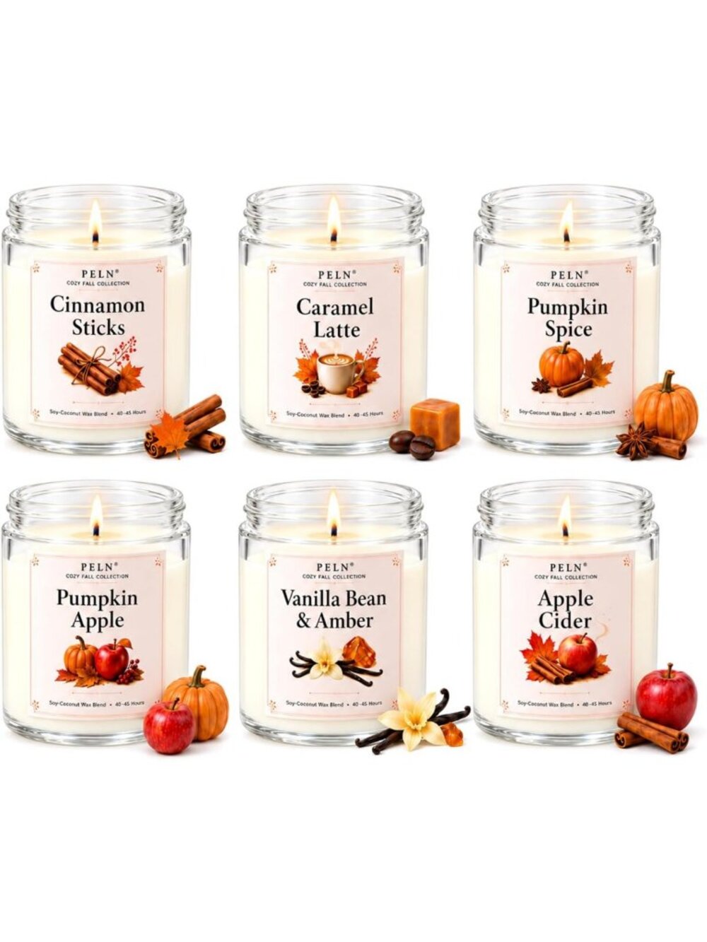 6 Pack Fall Scented Candles - Cozy Autumn Home Decor & Gift Set